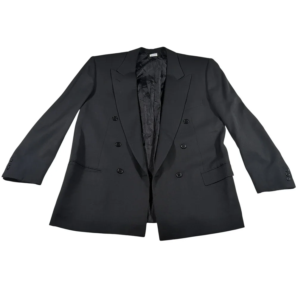 Brioni Blazer Men 46 Black Roman Style Double Breasted Peak Lapel Wool Italy